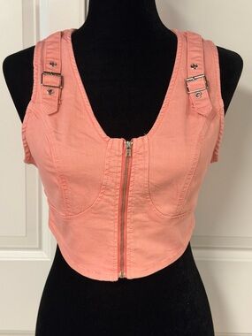Fashion Nova Coral Pink Zip-Front Crop Top